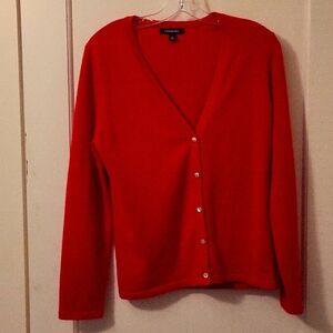 Lands End Red Kashmir Button Down Sweater Cardigan Size S
